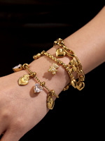 Bracelet multi-breloques tendance en zircon 5A motif ours et cœur, en acier inoxydable 316L plaqué or PVD 18K, inaltérable, pour usage quotidien et soirées, vente en gros