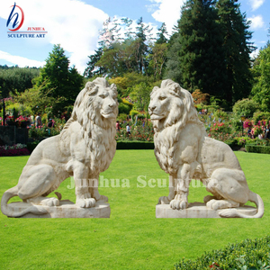 Par de Esculturas de Animales Grandes para Exteriores, Estatuas de Leones Sentados de Mármol para Entrada de Puerta - Product Image 1