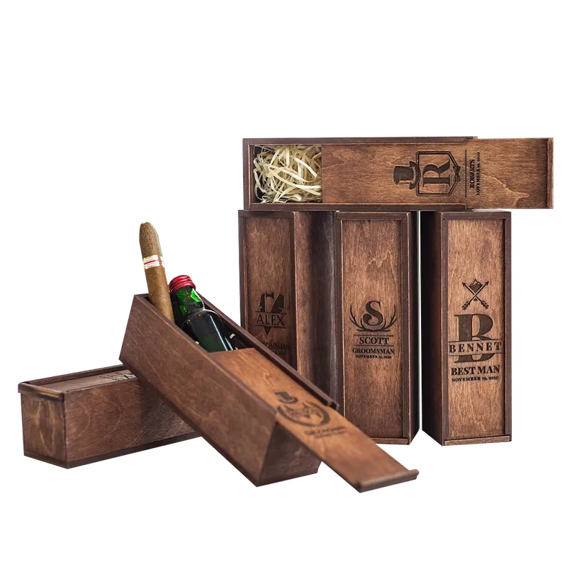 Schuifdeksel Hout Sigaar Geschenkdoos Custom Formaat Logo Kleine Bruiloft Geschenkdoos Groomsmen Geschenkdoos Humidor Sigaar