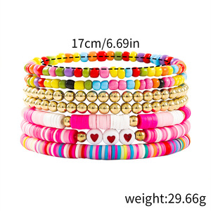 Heart Shaped Polymer <b>Clay</b> <b>Bracelet</b> Colorful Seed <b>Beads</b> Multi Strand Stackable Women's Bangle Jewelry Gift Yiwu Origin - Product Image 4