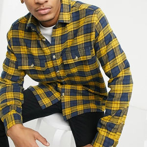 Chemise en flanelle à carreaux écossais bleu et <span class=keywords><strong>jaune</strong></span>, nouvelle mode, <span class=keywords><strong>surchemise</strong></span> en flanelle brossée personnalisée, poches poitrine, chemise en flanelle pour <span class=keywords><strong>homme</strong></span> - Product Image 4