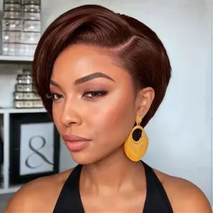 Luxury Design Reddish Brown Pixie Cut 13x4 Lace Front Wigs Cheap Bob Wig Short Human Hair Lace Wig Fashion Style