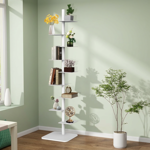 Modern <b>White</b> Ladder <b>Shelf</b> 7-Tier <b>Metal</b> Bookcase Freestanding Space Saving Living Room Furniture Minimalist Design - Product Image 5