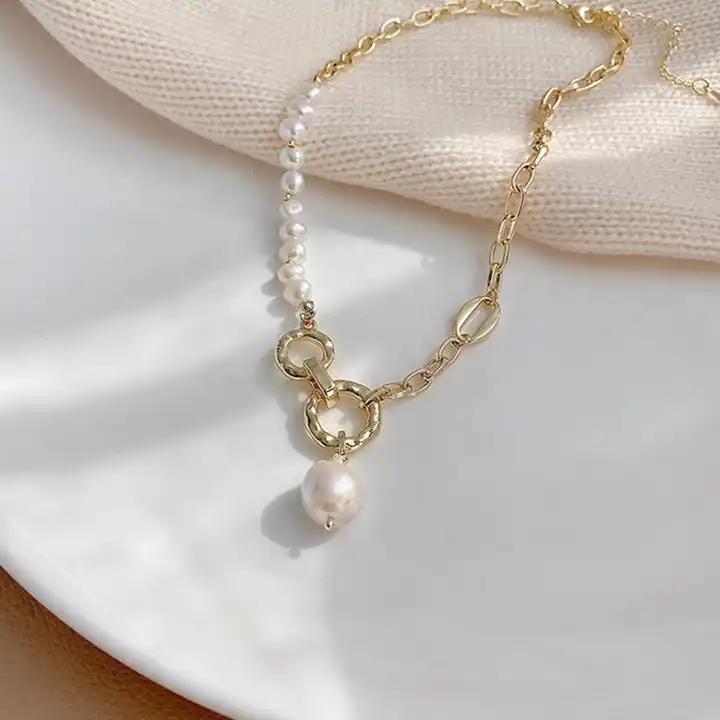 Jane Minimalist Geometric Irregular Pendant Pearl Necklace – Lilyvot