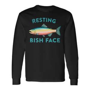 Camiseta de manga larga con diseño de pez y meme de pesca: Resting Bish Face Fish Pun Long Sleeve T-Shirt Fishing Meme Slang Phrase - Product Image 2