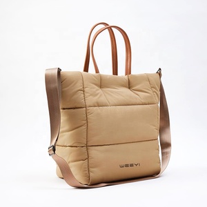 CHANGRONG 고급 여성 나일론 퀼팅 패딩 토트백 맞춤 로고 인쇄 지퍼 실리콘 대용량 일상용 폴리에스터 가방 - Product Image 2