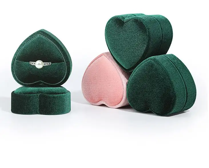 Rz Luxury Wedding Engagement Tvelvet Heart Shaped Jewelry Bowknot Ribbon Ring Pendant Necklace Jewelry Storage Jewelry Box