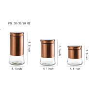 Lot de 3 Boîtes Métalliques En Verre avec Bronze Couvercle En Acier Inoxydable et Couvercles, 28/38/50 Onces Récipient De Cuisine