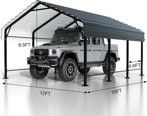 Kits de carport métalliques modernes 12 x 15 pieds avec toit <span class=keywords><strong>en</strong></span> acier galvanisé, structure thermolaquée, abri de garage extérieur robuste - Product Image 2