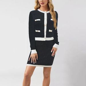 Channel 2025 elegantes trajes de Falda de punto para <span class=keywords><strong>mujer</strong></span>, cárdigan de punto de manga larga con botones y minifalda, conjunto a juego, trajes de otoño - Product Image 2