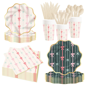 DAMAI - Juego de Platos, Servilletas y Vasos de Papel con Lazo Rosa para Fiestas, Vajilla Desechable, Artículos para Fiestas de Cumpleaños para Niñas, Artículos para Despedidas de Soltera - Product Image 1