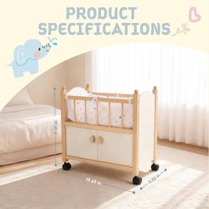 Culla per Bambole in Legno con Ruote e Contenitore Integrato per Giocattoli, Lettino per Bambole con Spazio di Archiviazione per Giochi di Ruolo - Product Image 5