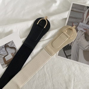Buon prezzo 2.4 pollici di larghezza in pelle sintetica nero <span class=keywords><strong>Beige</strong></span> <span class=keywords><strong>cintura</strong></span> con cinturino elasticizzato per <span class=keywords><strong>donna</strong></span> - Product Image 5