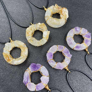 Círculo Donut cristales curativos colgante <span class=keywords><strong>collar</strong></span> 35mm Druzy amatista <span class=keywords><strong>cuarzo</strong></span> <span class=keywords><strong>rosa</strong></span> <span class=keywords><strong>amuleto</strong></span> suerte curación piedras preciosas hombres mujeres - Product Image 4