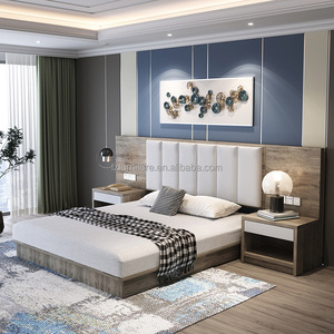 Budget Friendly 3 Star Hotel Bedroom Furniture <b>Low</b> Cost Durable Solid Wood <b>Frame</b> Hotel <b>Bed</b> With Nightstands & Headboard for Sale - Product Image 3