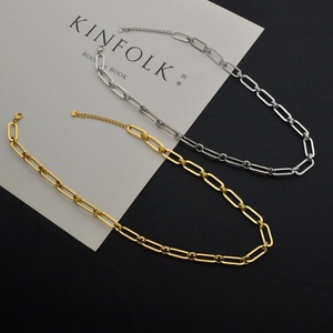 Bracelet et Collier Unisexe en Acier Inoxydable Plaqué Or 14 carats, Chaîne Tendance Maille Boîte, Maille Trombone, Maille Rolo, pour Usage Quotidien et Mariage - Product Image 1