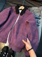 Veste en PU tie-dye violette américaine à revers, style baseball, haut de gamme, cool, pour le printemps et l'automne, idéale pour le travail ou les loisirs.