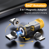 Adaptador de Corriente Giratorio de 540° A01T2 |   Adaptador de Carga Magnético Universal 3 en 1 para iPhone, Samsung, Xiaomi, Teléfono Móvil Android, Auriculares