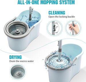 Ensemble serpillière et seau avec essoreuse, rotation à 360° °   Ensemble de seau à serpillière rotatif pour le nettoyage des sols, maison, bureau - Product Image 2