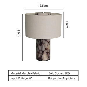 Lámpara de Mesa Moderna y Sencilla de Mármol <span class=keywords><strong>con</strong></span> Pantalla de Tela, Lámpara de Noche LED <span class=keywords><strong>con</strong></span> Funcionamiento a Batería - Product Image 2
