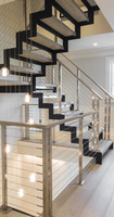 Escalier à double poutre latérale pour villa, en chêne blanc, droit, pour sous-sol, avec poutre latérale en acier