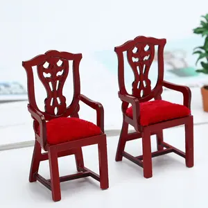 1:12 Scale Mini Chair Doll house Miniature Furniture Mahogany European Retro Chair for Dolls House