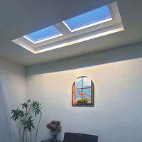 Plafonnier LED en aluminium bleu simple, imitation fenêtre, éclairage solaire, lumière chaude, pour salon