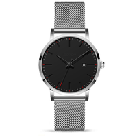 Jam Tangan Quartz Pria Antiair Minimalis, Jam Tangan Jaring Ultra Tipis Baja Tahan Karat Hitam Merek Klasik