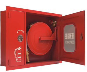 Armoire murale pour enrouleur de tuyau d'incendie en acier rouge avec logo sérigraphié pour usage résidentiel et professionnel - Product Image 4