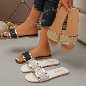 Flat-bottomed <b>Sandals</b> - 2026 Summer New Style, Casual and Comfortable, with Sequin Decoration, V-shaped Open-toe <b>Sandals</b> - Product Image 2