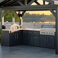 Meubles de cuisine modulaires design moderne en acier inoxydable, taille et profondeur personnalisables pour hôtel/villa, mobilier de cuisine extérieure