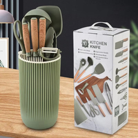 Juego de Cuchillos de Cocina de Acero Inoxidable de 10 Piezas Tc, Cuchillos de Chef, Cuchillos para Frutas, Tijeras de Cocina con Cubeta de Almacenamiento