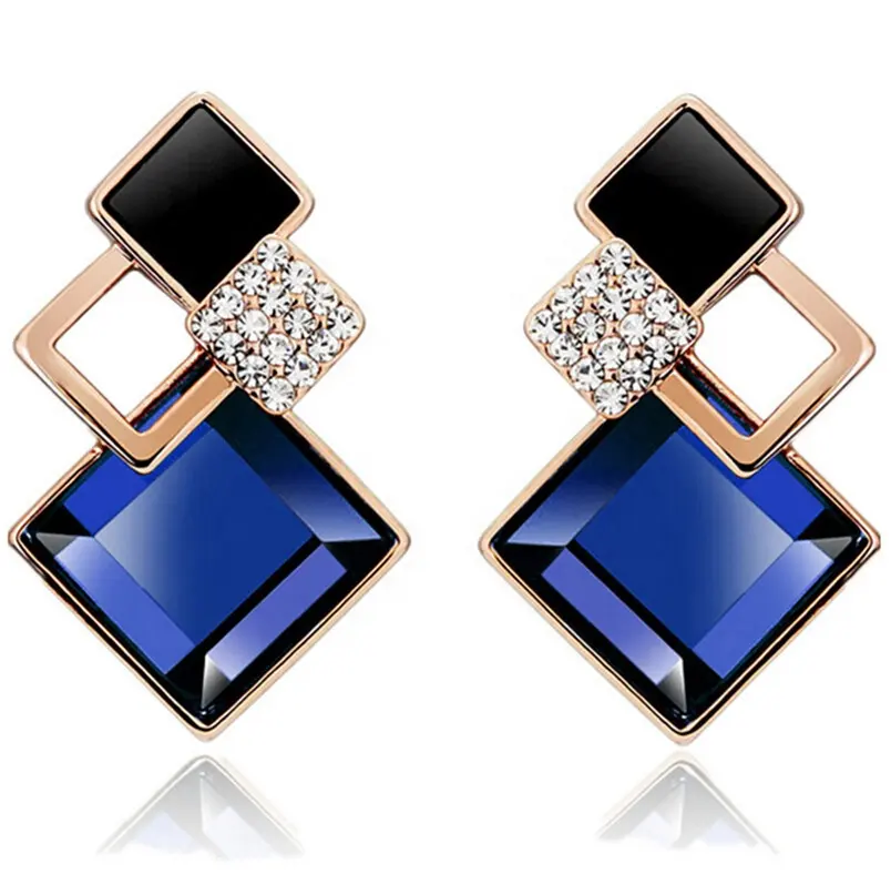 Groothandel nieuwste ontwerp Fashion Diamanten ruit Crystal glittering Stud vrouwen Oorbellen sieraden