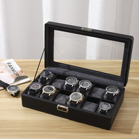 Boîte de rangement et de présentation de luxe pour montres homme, 12 emplacements, en cuir PU noir et vert, avec doublure en velours écologique, pour cadeau