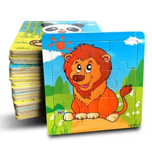 Grosir Murah Anak-anak Kayu 3D Jigsaw Puzzle Hewan Pendidikan Awal Genggam Mainan Puzzle