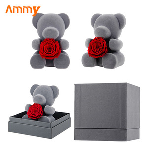 AM-PFG09B Ammy Saint Valentin Cadeau Poupée Bouquet De <span class=keywords><strong>Fleurs</strong></span> Flocage Ours Fleur Éternelle Ours Rose Ours Fleur Réservée dans une Boîte Cadeau - Product Image 3