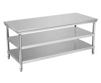 Table de travail en acier inoxydable pour cuisine industrielle, design à 3 niveaux, panneau anti-éclaboussures, revêtement auto-nettoyant, résistant à la corrosion