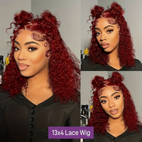 NOUVEAU 2025 XZYWholesale Perruque Lace Front 13*4 Cheveux Bouclés Rouge Vin, Très Demandée en Europe, Amérique et Afrique, En Stock