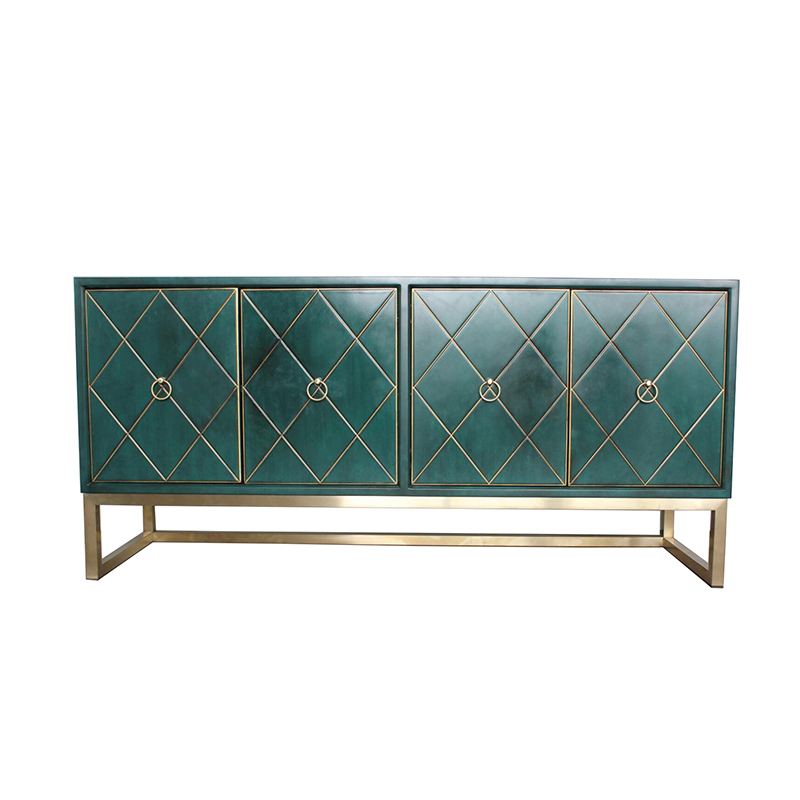 Madera de cerezo americano diseño verde azul cobre mando entrada gabinete del lado de las piernas de acero porche del gabinete