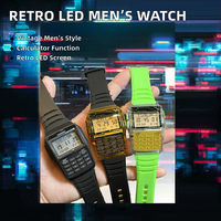 Jam Tangan Digital Pria Desain Klasik Retro Persegi Panjang Layar LED Alarm Multifungsi Kalkulator Grosir Tren Baru