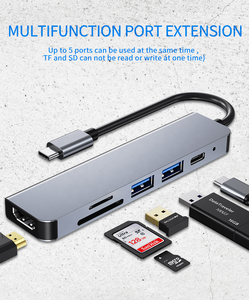 2024新的6合1 C型集线器多端口扩展器<span class=keywords><strong>USB</strong></span> 3.0 TF sd卡读卡器4k兼容电脑配件 - Product Image 2