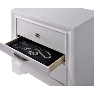 Modern <b>White</b> Finish Silver Accents 2-Drawer Storage Nightstand with Nickel Knob <b>Bedside</b> <b>Table</b> Bedroom Furniture - Product Image 2