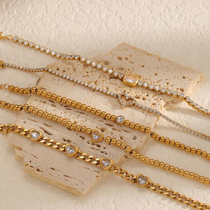 Браслет YF8446 из нержавеющей стали с позолотой 18К, водонепроницаемый, с геометрическим узором в виде сердца и цирконами, элегантный, в стиле лёгкой роскоши, для женщин - Product Image 2