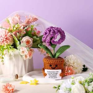 Positive Carnation Crochet Handmade Positive <b>Flower</b> Plant Crocheted Potted <b>Flower</b> Knitted Carnation <b>Flower</b> for Home Decoration - Product Image 3