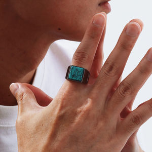 18K oro placcato turchese anello con sigillo per gli uomini stile Vintage <span class=keywords><strong>Rock</strong></span> <span class=keywords><strong>Punk</strong></span> con pietra naturale in acciaio inox gioielli - Product Image 6