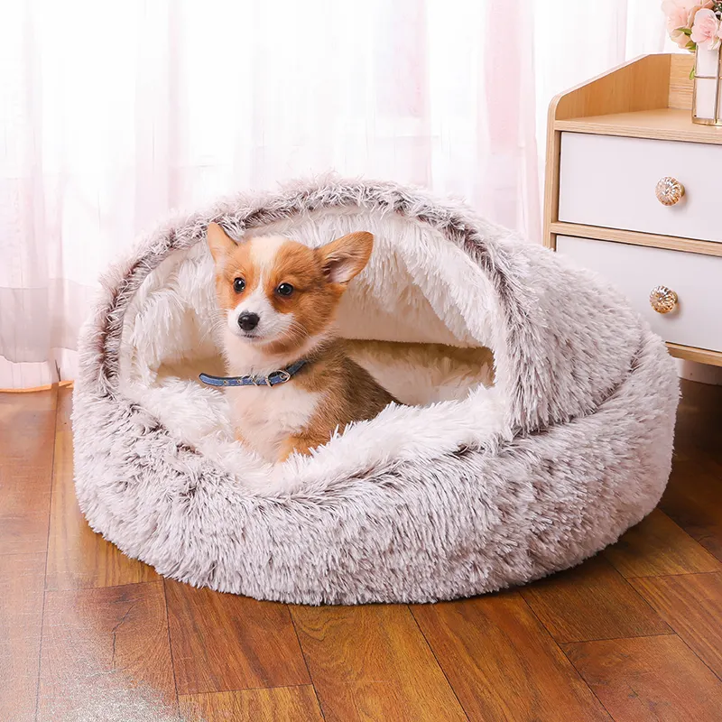 Best Verkochte Hondenbed Halfsluiting Ronde Hondenkussenhoes Pluche Nestkennel Voor Hond