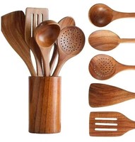 2025 gros ensemble d'ustensiles de cuisine en bois d'acacia 5 pièces tourneur à fente et cuillère qui fuit outil de cuisson pour la friture