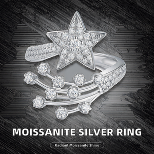 แหวนหมั้นเพชรโมอิสซาไนต์เงินแท้ 925 รุ่น Zanlong 14084 สำหรับผู้หญิง ชุบทองคำขาว 18K แหวนรูปดาว VVS ประดับเพชรโมอิสซาไนต์เต็มวงแบบ Pave Setting - Product Image 2