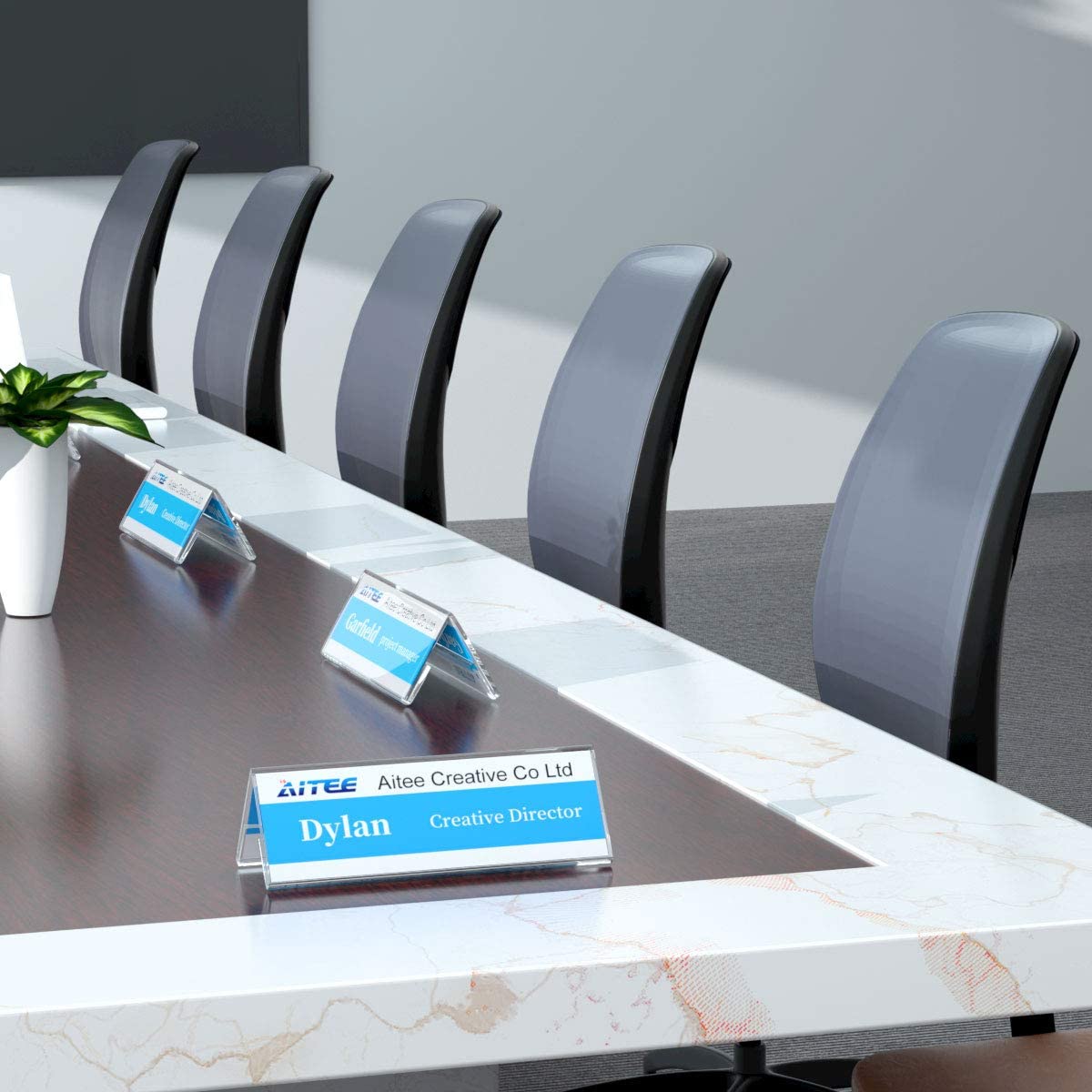 Acrylic 12 Pack Name Plates For Desks, AITEE 3x8.5 Clear Tent Name Plate Display For Office Conference, Reusable Name Tent Holder For Business Training Event: Business Card Holders