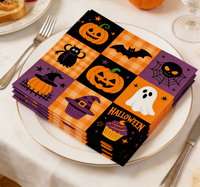 Serviettes en papier jetables à thème Halloween à carreaux, décoration de table, orange et noir, fournitures de fête d'Halloween